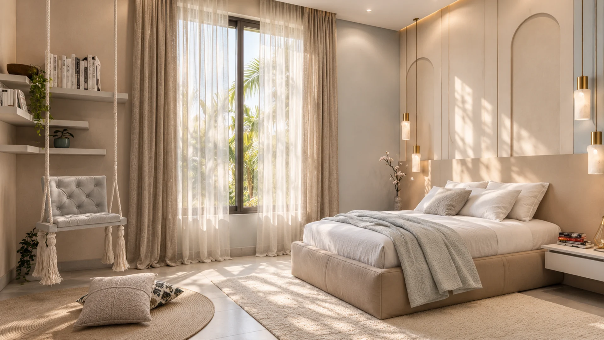 Modern children's bedroom with built-in storage, design visualisation by Tohfa